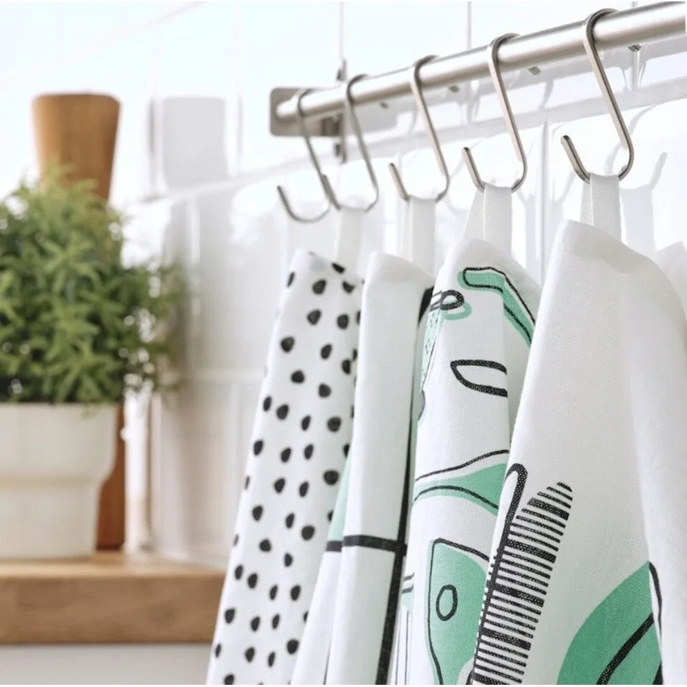IKEA‎ RINNIG Dish towel, white/green/patterned Cotton 18x24